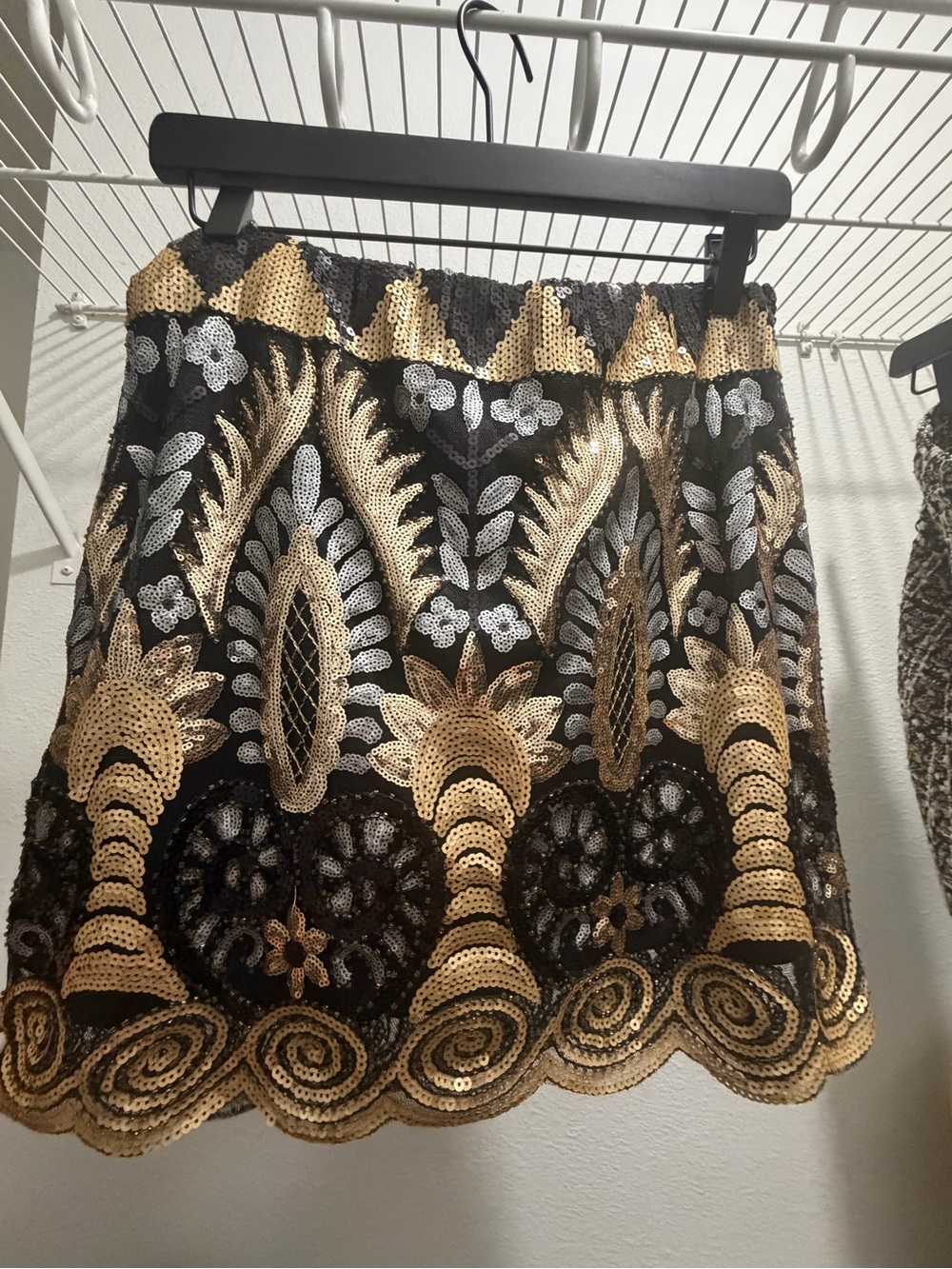 Main Strip Black Mini Skirt with Gold & Silver Sequin Motif
